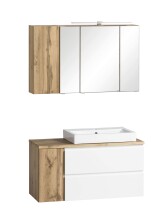 Badmöbel-Set >Paris< (2-teilig) in weiß / Wotaneiche-Dekor - 105x195x47 (BxHxT)