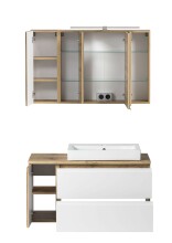 Badmöbel-Set >Paris< (2-teilig) in weiß / Wotaneiche-Dekor - 105x195x47 (BxHxT)