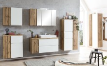 Badmöbel-Set >Paris< (2-teilig) in weiß / Wotaneiche-Dekor - 105x195x47 (BxHxT)