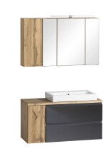 Badmöbel-Set >Paris< (2-tlg.) in grau / Wotaneiche-Dekor - 105x195x47cm (BxHxT)