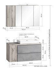 Badmöbel-Set >Paris< (2-tlg.) in grau / Wotaneiche-Dekor - 105x195x47cm (BxHxT)