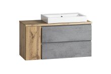 Badmöbel-Set >Paris< (2-tlg.) in Betongrau / Wotaneiche - 105x195x47cm (BxHxT)