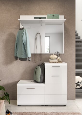 Garderoben-Set >Ice< in Weiß / Weiß Hochglanz - 98x191x35cm (BxHxT)