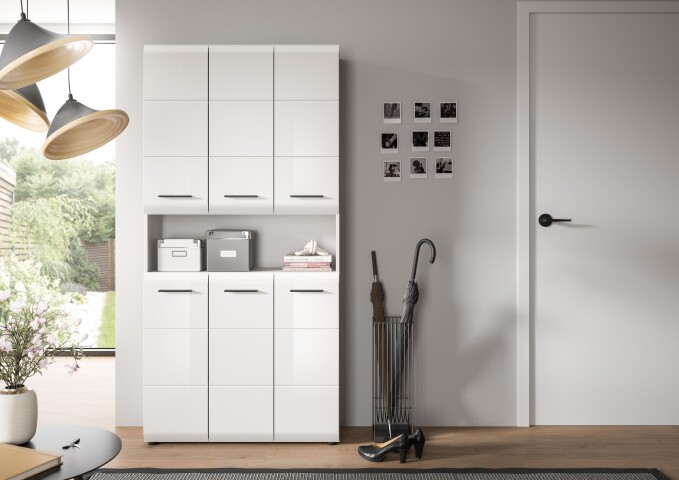 Stauraumschrank >Ice< in Weiß / Weiß Hochglanz