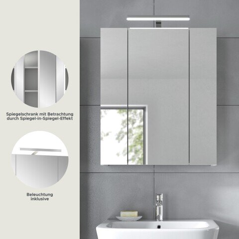 Badezimmerspiegelschrank >Ice< in Weiß / Weiß Hochglanz - 60x55x46cm (BxHxT)