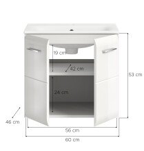 Waschtisch-Set >Ice< in Weiß / Weiß Hochglanz - 60x55x46cm (BxHxT)