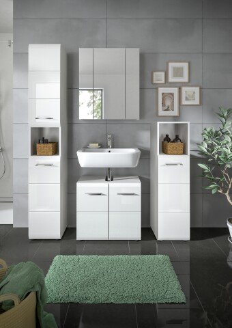 Badezimmer-Set >Ice< in Weiß / Weiß Hochglanz - 150x185x30cm (BxHxT)