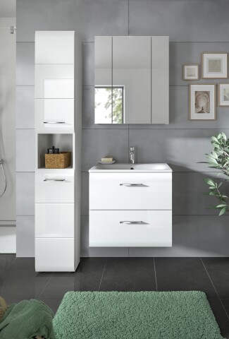 Badezimmer-Set >Ice< in Weiß / Weiß Hochglanz - 105x185x46cm (BxHxT)