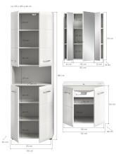 Badezimmer-Set >Ice< in Weiß / Weiß Hochglanz - 135x185x46cm (BxHxT)