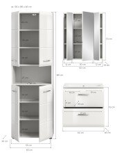 Badezimmer-Set >Ice< in Weiß / Weiß Hochglanz - 135x185x46cm (BxHxT)