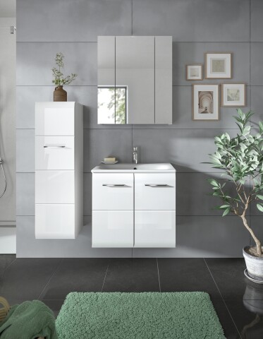 Badezimmer-Set >Ice< in Weiß / Weiß Hochglanz - 105x185x46cm (BxHxT)