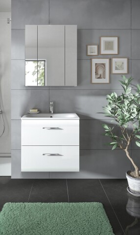 Badezimmer-Set >Ice< in Weiß / Weiß Hochglanz - 60x185x46cm (BxHxT)