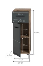 Hochschrank >Ice< in Nox Oak / Schwarz - 30x80x30cm (BxHxT)
