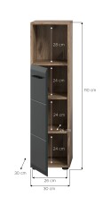 Hochschrank >Ice< in Nox Oak / Schwarz - 30x110x30cm (BxHxT)