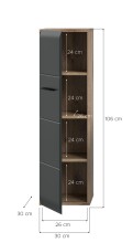 Stauraumschrank >Ice< in Nox Oak / Schwarz - 30x106x30cm (BxHxT)