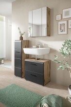 Stauraumschrank >Ice< in Nox Oak / Schwarz - 30x106x30cm (BxHxT)