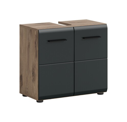 Waschbeckenunterschrank >Ice< in Nox Oak / Schwarz - 60x54x30cm (BxHxT)