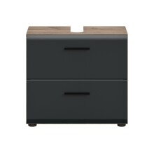 Waschbeckenunterschrank >Ice< in Nox Oak / Schwarz - 60x54x60cm (BxHxT)