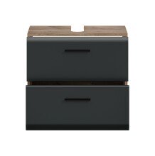 Waschbeckenunterschrank >Ice< in Nox Oak / Schwarz - 60x54x60cm (BxHxT)