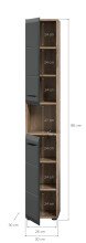 Hochschrank >Ice< in Nox Oak / Schwarz - 30x185x30cm (BxHxT)