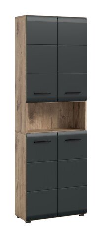 Hochschrank >Ice< in Nox Oak / Schwarz - 60x185x30cm (BxHxT)