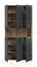 Stauraumschrank >Ice< in Nox Oak / Schwarz - 90x185x30cm (BxHxT)