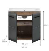 Waschtisch-Set >Ice< in Nox Oak / Schwarz - 60x55x46cm (BxHxT)