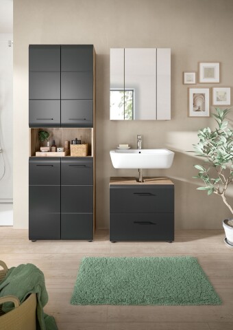 Badezimmer-Set >Ice< in Nox Oak / Schwarz - 135x185x30cm (BxHxT)