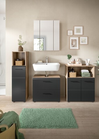 Badezimmer-Set >Ice< in Nox Oak / Schwarz - 180x185x30cm (BxHxT)