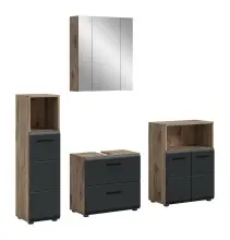Badezimmer-Set >Ice< in Nox Oak / Schwarz -...
