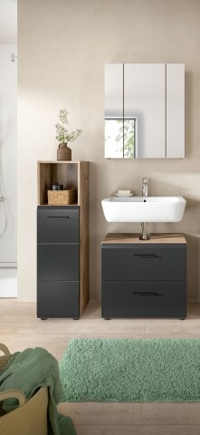 Badezimmer-Set >Ice< in Nox Oak / Schwarz - 105x185x30cm (BxHxT)