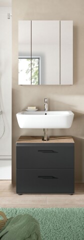 Badezimmer-Set >Ice< in Nox Oak / Schwarz - 60x185x30cm (BxHxT)