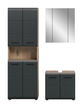 Badezimmer-Set >Ice< in Nox Oak / Schwarz - 135x185x30cm (BxHxT)