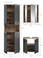 Badezimmer-Set >Ice< in Nox Oak / Schwarz - 135x185x30cm (BxHxT)