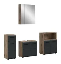 Badezimmer-Set >Ice< in Nox Oak / Schwarz -...