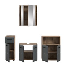 Badezimmer-Set >Ice< in Nox Oak / Schwarz - 180x185x30cm (BxHxT)