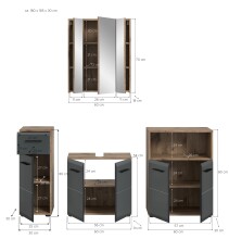Badezimmer-Set >Ice< in Nox Oak / Schwarz - 180x185x30cm (BxHxT)