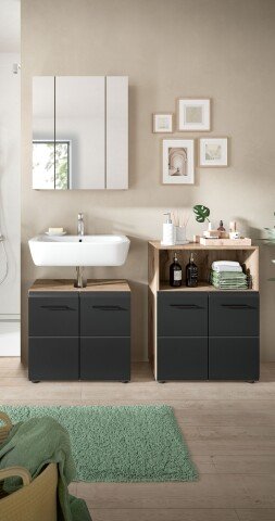 Badezimmer-Set >Ice< in Nox Oak / Schwarz - 135x185x30cm (BxHxT)