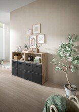 Badezimmer-Set >Ice< in Nox Oak / Schwarz - 120x80x30cm (BxHxT)
