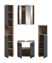 Badezimmer-Set >Ice< in Nox Oak / Schwarz - 150x185x30cm (BxHxT)
