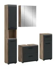 Badezimmer-Set >Ice< in Nox Oak / Schwarz -...