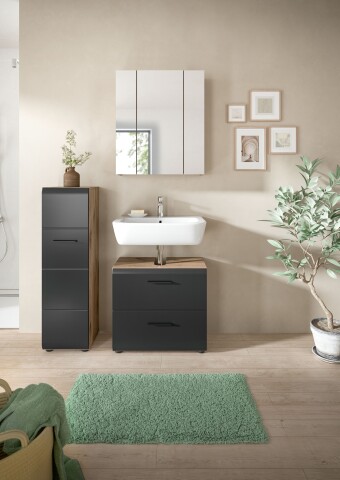 Badezimmer-Set >Ice< in Nox Oak / Schwarz - 105x185x30cm (BxHxT)