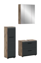 Badezimmer-Set >Ice< in Nox Oak / Schwarz - 105x185x30cm (BxHxT)