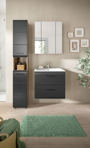 Badezimmer-Set >Ice< in Nox Oak / Schwarz - 105x185x46cm (BxHxT)