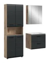 Badezimmer-Set >Ice< in Nox Oak / Schwarz -...