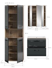 Badezimmer-Set >Ice< in Nox Oak / Schwarz - 135x185x46cm (BxHxT)