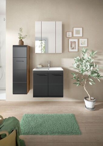 Badezimmer-Set >Ice< in Nox Oak / Schwarz - 105x185x46cm (BxHxT)