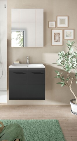 Badezimmer-Set >Ice< in Nox Oak / Schwarz - 60x185x46cm (BxHxT)