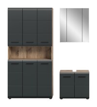 Badezimmer-Set >Ice< in Nox Oak / Schwarz - 165x185x46cm (BxHxT)