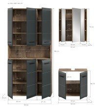 Badezimmer-Set >Ice< in Nox Oak / Schwarz - 165x185x46cm (BxHxT)